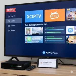 Tela inicial do XCIPTV: insira as credenciais do seu teste IPTV para liberar o conteúdo.
